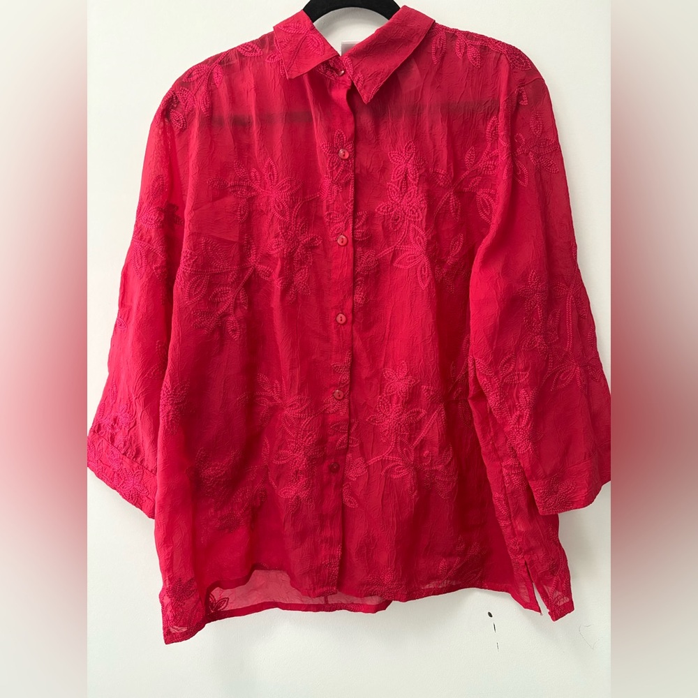 fairy embroided vintage Red Button Down alfred dunner Shirt